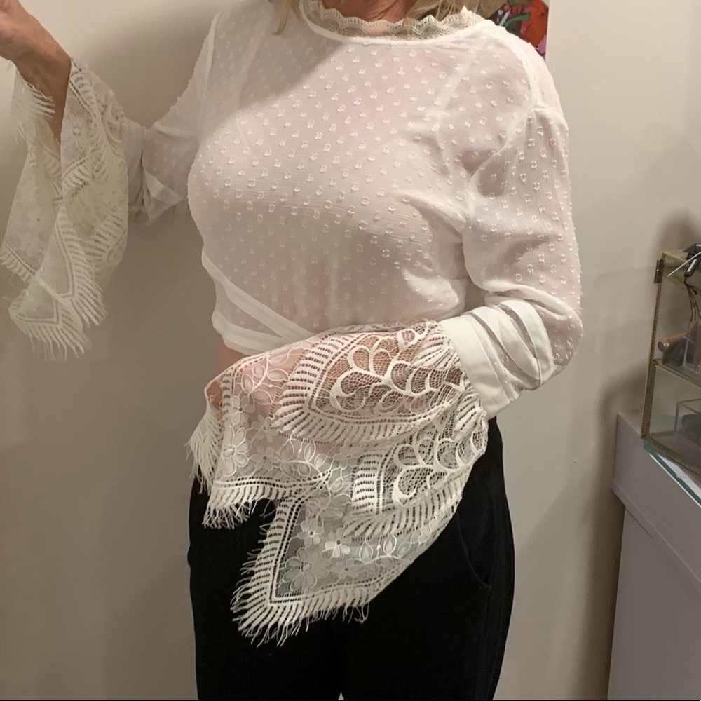 Sheer white boho cropped missguided top Size 8